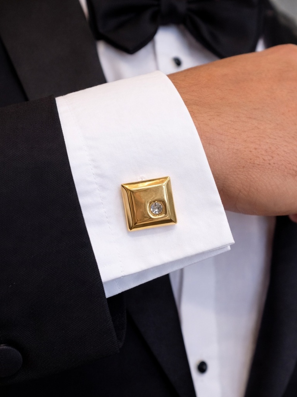 paparazzi Gold Square Cufflinks with Clear Stone